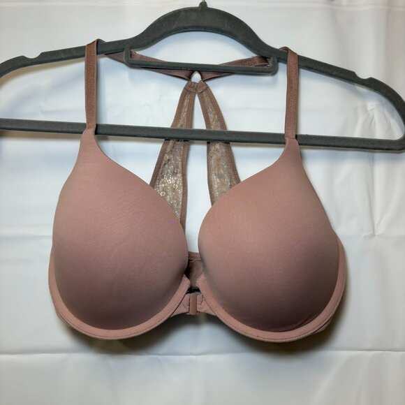 Victoria’s Secret mauve perfect shape bra front clasp lace back size 32DD - Picture 2 of 9